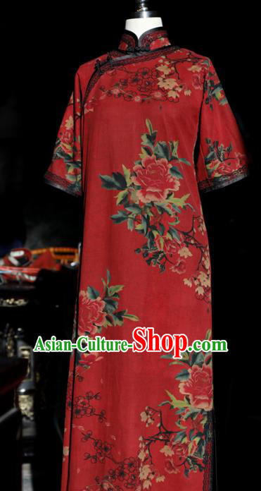 Republic of China Classical Wedding Red Cheongsam Traditional Minguo Shanghai Beauty Silk Qipao Dress Republic of China Classical Wedding Red Cheongsam Traditional Minguo Shanghai Beauty Silk Qipao Dress