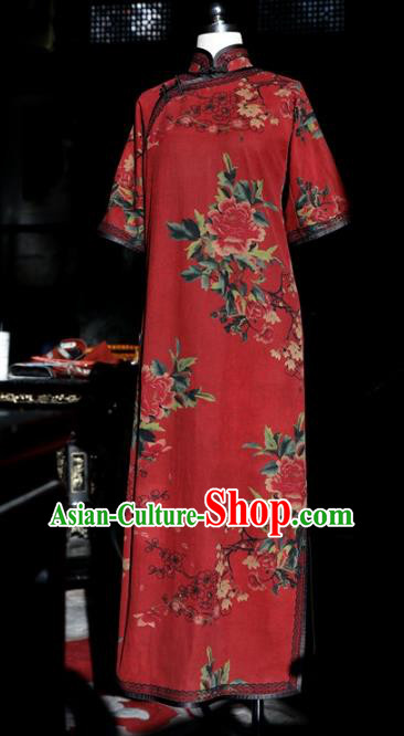 Republic of China Classical Wedding Red Cheongsam Traditional Minguo Shanghai Beauty Silk Qipao Dress Republic of China Classical Wedding Red Cheongsam Traditional Minguo Shanghai Beauty Silk Qipao Dress