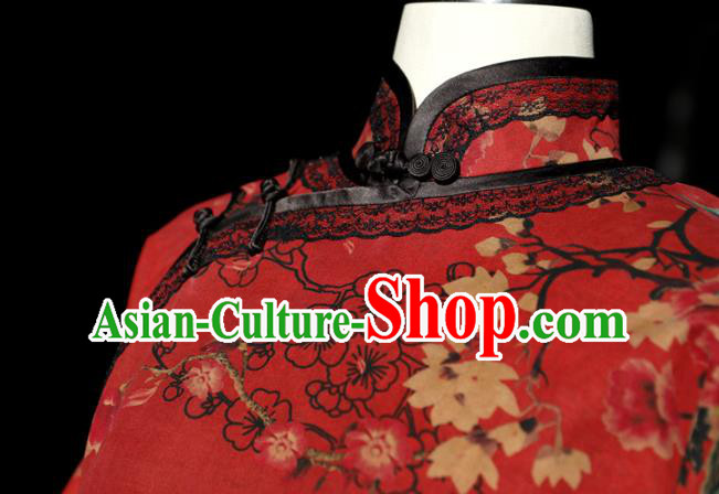 Republic of China Classical Wedding Red Cheongsam Traditional Minguo Shanghai Beauty Silk Qipao Dress Republic of China Classical Wedding Red Cheongsam Traditional Minguo Shanghai Beauty Silk Qipao Dress