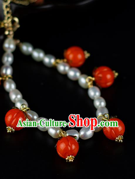 China Classical Red Persimmon Wristlet Accessories Traditional Ming Dynasty Princess Pearls Bracelet China Classical Red Persimmon Wristlet Accessories Traditional Ming Dynasty Princess Pearls Bracelet