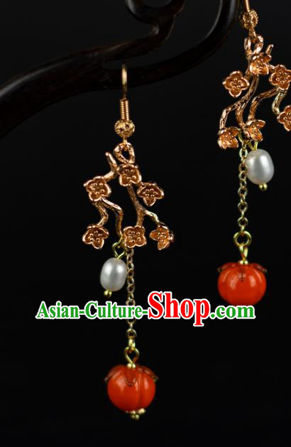 China Classical Cheongsam Ear Accessories Traditional Hanfu Red Persimmon Earrings China Classical Cheongsam Ear Accessories Traditional Hanfu Red Persimmon Earrings