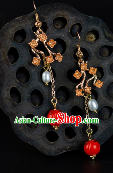 China Classical Cheongsam Ear Accessories Traditional Hanfu Red Persimmon Earrings China Classical Cheongsam Ear Accessories Traditional Hanfu Red Persimmon Earrings