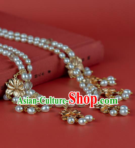 China Classical Golden Lotus Necklace Accessories Traditional Tang Dynasty Princess Pearls Necklet China Classical Golden Lotus Necklace Accessories Traditional Tang Dynasty Princess Pearls Necklet