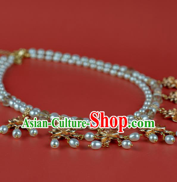 China Classical Golden Lotus Necklace Accessories Traditional Tang Dynasty Princess Pearls Necklet China Classical Golden Lotus Necklace Accessories Traditional Tang Dynasty Princess Pearls Necklet