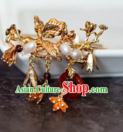 China Classical Golden Bracelet Traditional Ming Dynasty Agate Wristlet Accessories China Classical Golden Bracelet Traditional Ming Dynasty Agate Wristlet Accessories