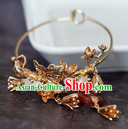 China Classical Golden Bracelet Traditional Ming Dynasty Agate Wristlet Accessories China Classical Golden Bracelet Traditional Ming Dynasty Agate Wristlet Accessories