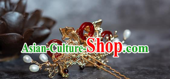 Chinese Traditional Song Dynasty Golden Butterfly Hairpin Ancient Empress Agate Hair Crown Chinese Traditional Song Dynasty Golden Butterfly Hairpin Ancient Empress Agate Hair Crown