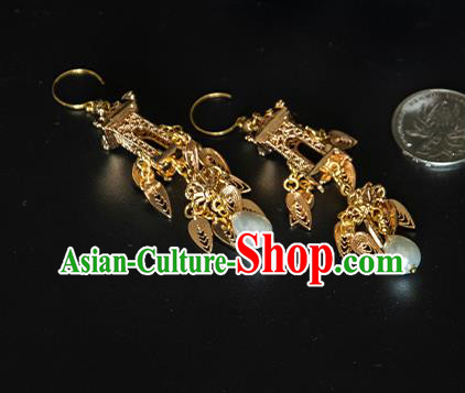 China Traditional Ming Dynasty Princess Ear Accessories Ancient Hanfu Golden Palace Lantern Earrings China Traditional Ming Dynasty Princess Ear Accessories Ancient Hanfu Golden Palace Lantern Earrings