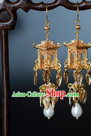 China Traditional Ming Dynasty Princess Ear Accessories Ancient Hanfu Golden Palace Lantern Earrings China Traditional Ming Dynasty Princess Ear Accessories Ancient Hanfu Golden Palace Lantern Earrings