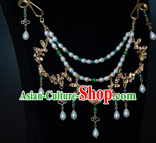 China Classical Pearls Necklace Traditional Tang Dynasty Princess Golden Cloud Necklet Accessories China Classical Pearls Necklace Traditional Tang Dynasty Princess Golden Cloud Necklet Accessories