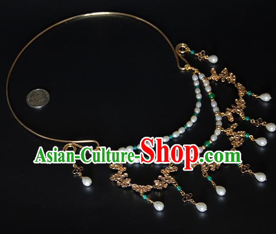 China Classical Pearls Necklace Traditional Tang Dynasty Princess Golden Cloud Necklet Accessories China Classical Pearls Necklace Traditional Tang Dynasty Princess Golden Cloud Necklet Accessories