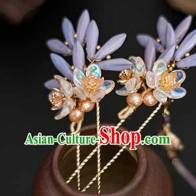 Chinese Traditional Hanfu Hair Accessories Tassel Hairpin Ancient Princess Purple Flowers Hair Stick