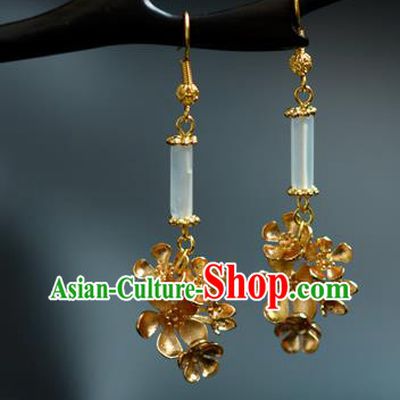 China Traditional Cheongsam Ear Accessories Ancient Princess Golden Flowers Earrings