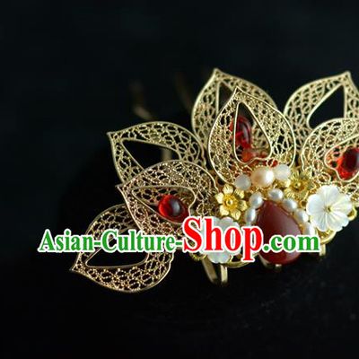Chinese Traditional Song Dynasty Court Hairpin Hanfu Hair Accessories Ancient Princess Golden Lotus Hair Crown