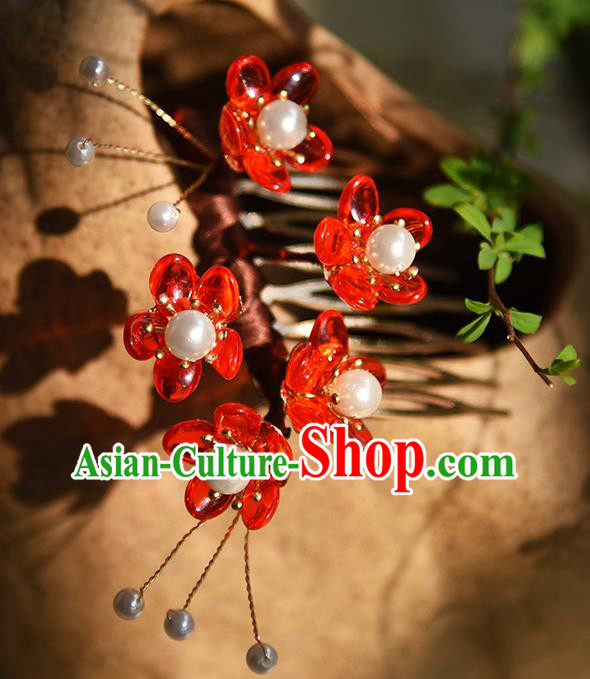 Chinese Traditional Hairpin Hanfu Hair Accessories Ancient Princess Red Plum Hair Comb Chinese Traditional Hairpin Hanfu Hair Accessories Ancient Princess Red Plum Hair Comb