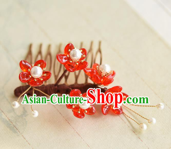Chinese Traditional Hairpin Hanfu Hair Accessories Ancient Princess Red Plum Hair Comb Chinese Traditional Hairpin Hanfu Hair Accessories Ancient Princess Red Plum Hair Comb