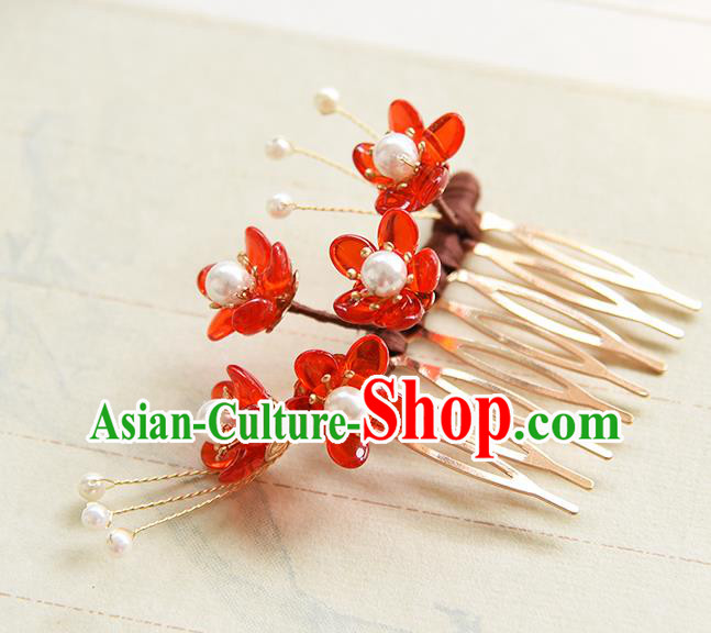 Chinese Traditional Hairpin Hanfu Hair Accessories Ancient Princess Red Plum Hair Comb Chinese Traditional Hairpin Hanfu Hair Accessories Ancient Princess Red Plum Hair Comb