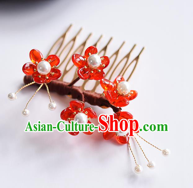 Chinese Traditional Hairpin Hanfu Hair Accessories Ancient Princess Red Plum Hair Comb Chinese Traditional Hairpin Hanfu Hair Accessories Ancient Princess Red Plum Hair Comb
