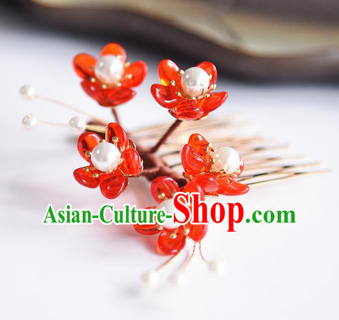 Chinese Traditional Hairpin Hanfu Hair Accessories Ancient Princess Red Plum Hair Comb Chinese Traditional Hairpin Hanfu Hair Accessories Ancient Princess Red Plum Hair Comb