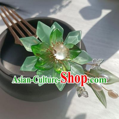 Chinese Ancient Palace Lady Hairpin Hanfu Hair Accessories Traditional Ming Dynasty Green Mangnolia Hair Comb