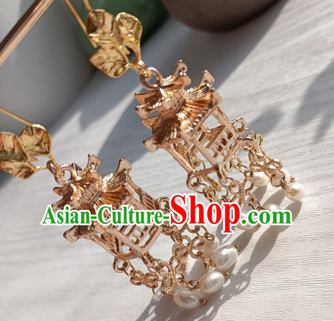China Handmade Ancient Ming Dynasty Empress Golden Lantern Earrings Traditional Hanfu Ear Accessories China Handmade Ancient Ming Dynasty Empress Golden Lantern Earrings Traditional Hanfu Ear Accessories