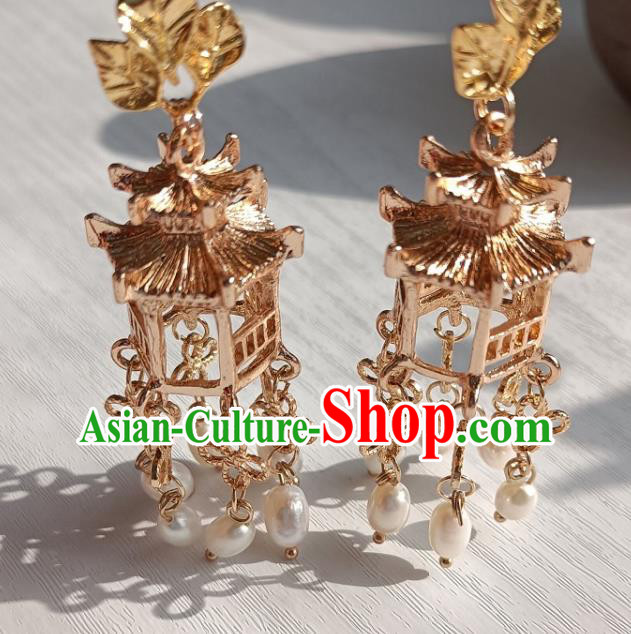 China Handmade Ancient Ming Dynasty Empress Golden Lantern Earrings Traditional Hanfu Ear Accessories China Handmade Ancient Ming Dynasty Empress Golden Lantern Earrings Traditional Hanfu Ear Accessories