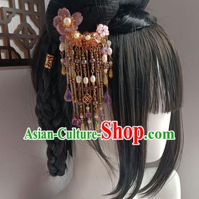 Chinese Ancient Court Lady Amethyst Tassel Hairpin Hanfu Hair Accessories Traditional Ming Dynasty Hair Clip