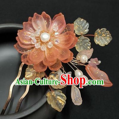 Chinese Ancient Court Woman Orange Epiphyllum Hairpin Hanfu Hair Accessories Traditional Ming Dynasty Princess Hair Stick