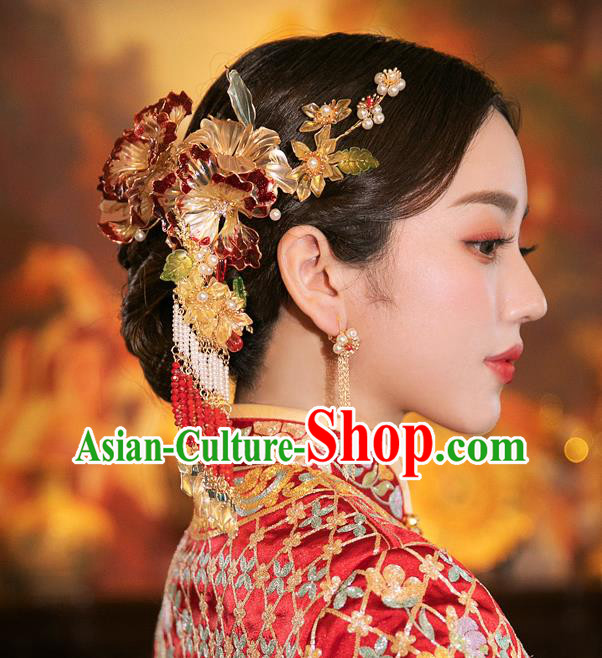 Chinese Traditional Wedding Bride Hair Accessories Classical Xiuhe Suit Beads Tassel Hairpins Chinese Traditional Wedding Bride Hair Accessories Classical Xiuhe Suit Beads Tassel Hairpins
