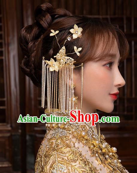 China Handmade Ancient Bride Golden Butterfly Tassel Earrings Traditional Wedding Ear Accessories China Handmade Ancient Bride Golden Butterfly Tassel Earrings Traditional Wedding Ear Accessories