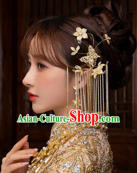 China Handmade Ancient Bride Golden Butterfly Tassel Earrings Traditional Wedding Ear Accessories China Handmade Ancient Bride Golden Butterfly Tassel Earrings Traditional Wedding Ear Accessories