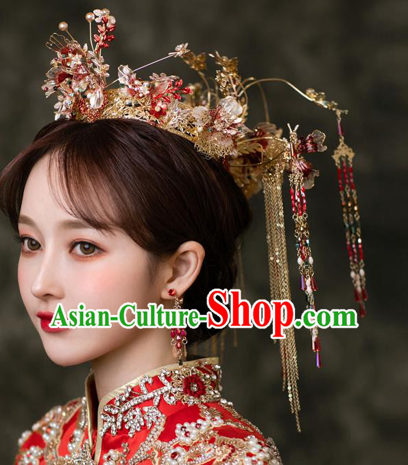 Chinese Traditional Wedding Hair Accessories Classical Xiuhe Suit Hair Crown Bride Tassel Hairpins Chinese Traditional Wedding Hair Accessories Classical Xiuhe Suit Hair Crown Bride Tassel Hairpins