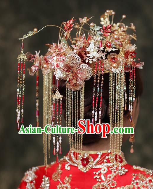 Chinese Traditional Wedding Hair Accessories Classical Xiuhe Suit Hair Crown Bride Tassel Hairpins Chinese Traditional Wedding Hair Accessories Classical Xiuhe Suit Hair Crown Bride Tassel Hairpins