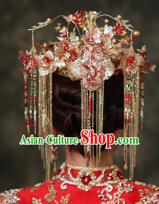 Chinese Traditional Wedding Hair Accessories Classical Xiuhe Suit Hair Crown Bride Tassel Hairpins Chinese Traditional Wedding Hair Accessories Classical Xiuhe Suit Hair Crown Bride Tassel Hairpins