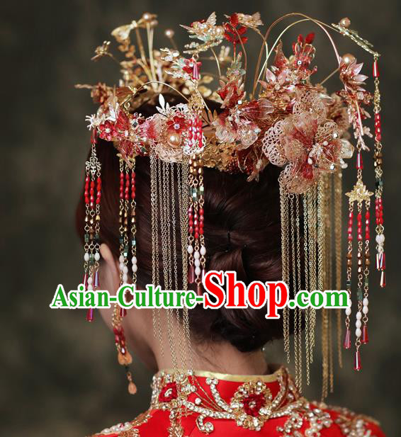 Chinese Traditional Wedding Hair Accessories Classical Xiuhe Suit Hair Crown Bride Tassel Hairpins Chinese Traditional Wedding Hair Accessories Classical Xiuhe Suit Hair Crown Bride Tassel Hairpins