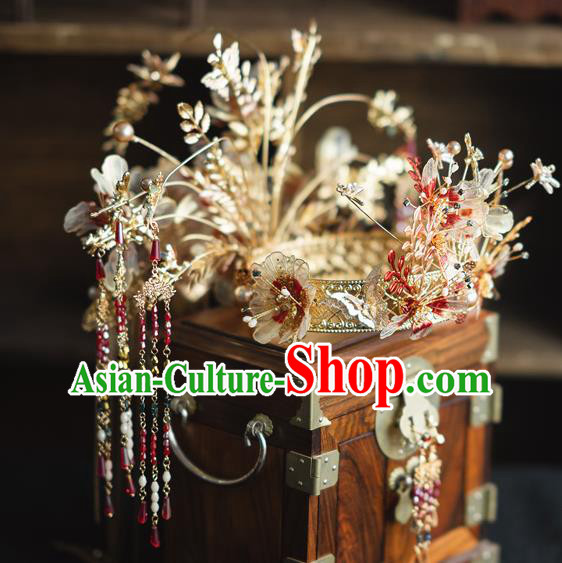 Chinese Traditional Wedding Hair Accessories Classical Xiuhe Suit Hair Crown Bride Tassel Hairpins Chinese Traditional Wedding Hair Accessories Classical Xiuhe Suit Hair Crown Bride Tassel Hairpins