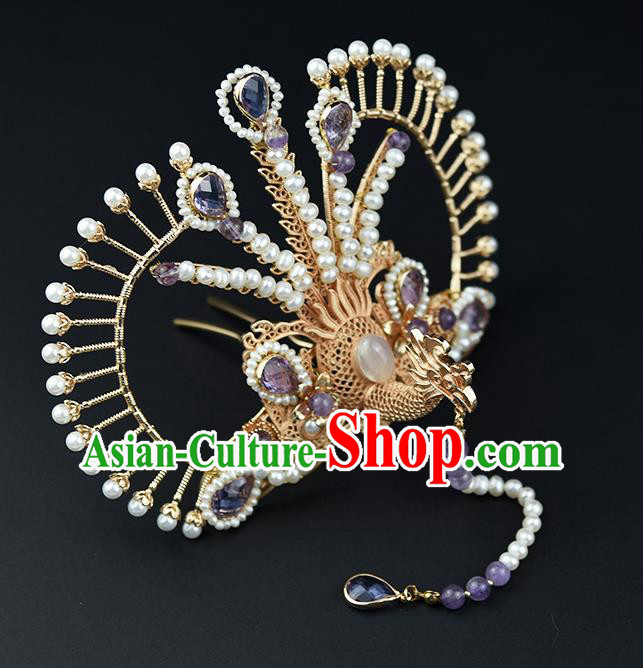 Chinese Handmade Traditional Song Dynasty Hair Accessories Ancient Princess Phoenix Hair Crown Chinese Handmade Traditional Song Dynasty Hair Accessories Ancient Princess Phoenix Hair Crown