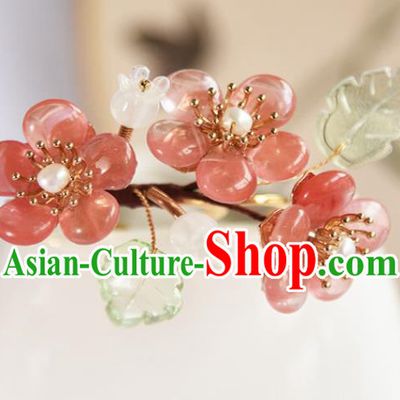 Chinese Ancient Young Beauty Hairpin Traditional Ming Dynasty Pink Plum Blossom Hair Comb
