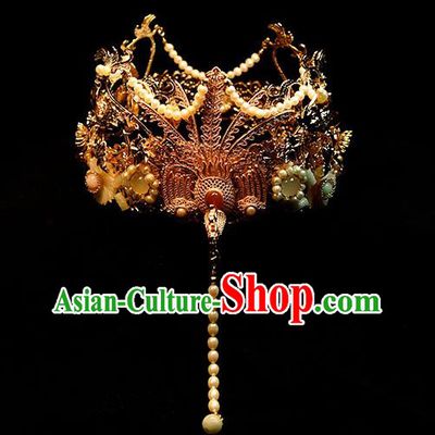 Chinese Ancient Empress Tassel Phoenix Coronet Traditional Ming Dynasty Queen Golden Phoenix Hair Crown