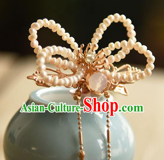 Chinese Ancient Hanfu Tassel Hairpin Traditional Ming Dynasty Princess Pearls Hair Claw Chinese Ancient Hanfu Tassel Hairpin Traditional Ming Dynasty Princess Pearls Hair Claw