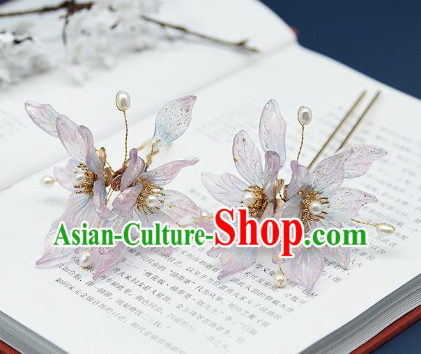Chinese Ancient Palace Lady Pearls Hairpin Traditional Ming Dynasty Princess Purple Flowers Hair Stick Chinese Ancient Palace Lady Pearls Hairpin Traditional Ming Dynasty Princess Purple Flowers Hair Stick