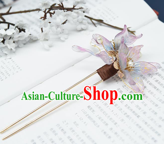 Chinese Ancient Palace Lady Pearls Hairpin Traditional Ming Dynasty Princess Purple Flowers Hair Stick Chinese Ancient Palace Lady Pearls Hairpin Traditional Ming Dynasty Princess Purple Flowers Hair Stick