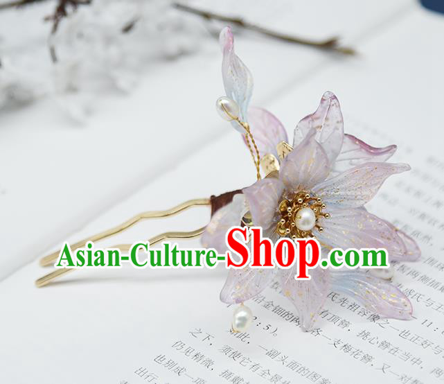 Chinese Ancient Palace Lady Pearls Hairpin Traditional Ming Dynasty Princess Purple Flowers Hair Stick Chinese Ancient Palace Lady Pearls Hairpin Traditional Ming Dynasty Princess Purple Flowers Hair Stick