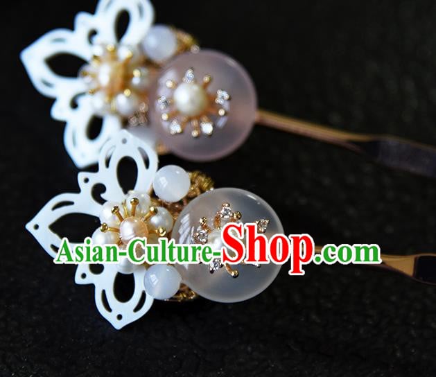 Chinese Traditional Ming Dynasty Shell Lotus Hair Stick Ancient Princess Pearls Hairpin Chinese Traditional Ming Dynasty Shell Lotus Hair Stick Ancient Princess Pearls Hairpin