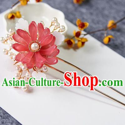 Chinese Traditional Song Dynasty Palace Lady Hair Stick Ancient Princess Red Chrysanthemum Hairpin