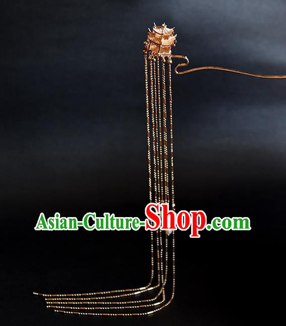 Chinese Traditional Ming Dynasty Empress Golden Palace Hair Stick Ancient Queen Long Tassel Hairpin Chinese Traditional Ming Dynasty Empress Golden Palace Hair Stick Ancient Queen Long Tassel Hairpin