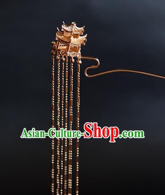 Chinese Traditional Ming Dynasty Empress Golden Palace Hair Stick Ancient Queen Long Tassel Hairpin Chinese Traditional Ming Dynasty Empress Golden Palace Hair Stick Ancient Queen Long Tassel Hairpin