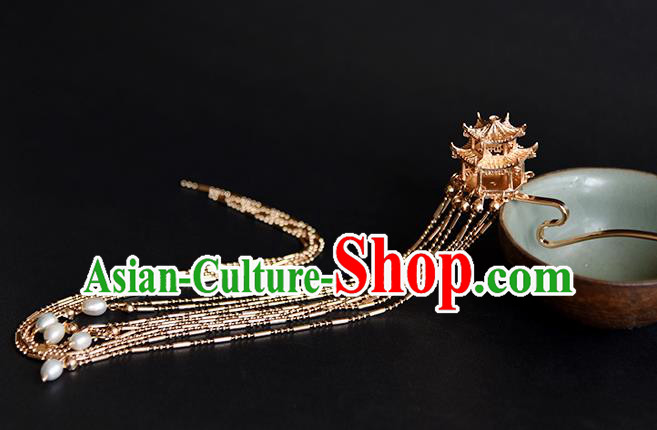 Chinese Traditional Ming Dynasty Empress Golden Palace Hair Stick Ancient Queen Long Tassel Hairpin Chinese Traditional Ming Dynasty Empress Golden Palace Hair Stick Ancient Queen Long Tassel Hairpin