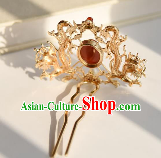 Chinese Traditional Ming Dynasty Golden Dragons Hair Crown Ancient Court Empress Hairpin Chinese Traditional Ming Dynasty Golden Dragons Hair Crown Ancient Court Empress Hairpin