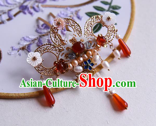 Chinese Traditional Wedding Pearls Hair Stick Ancient Court Princess Shell Lotus Hairpin Chinese Traditional Wedding Pearls Hair Stick Ancient Court Princess Shell Lotus Hairpin
